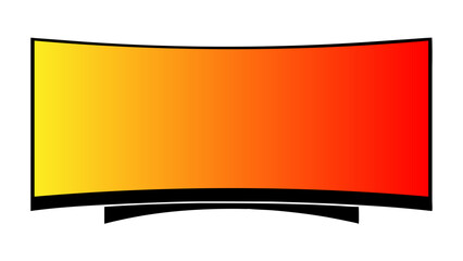 Curved television screen display technology with vibrant orange and yellow hue