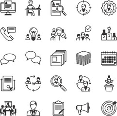 Poster - Set of Human Resources Icons Representing Recruitment, Training, and Business Management Concepts with a Simple Outline Style