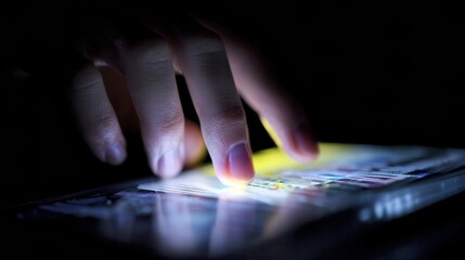 Poster - Glowing Digital Scratch Card Being Revealed by a Finger Swipe in a Dark Environment During a Game Session
