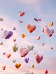 Aufkleber - Floating Clay Hearts Against a Pastel Sky Conveying a Whimsical and Serene Atmosphere