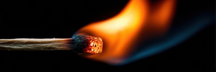 Aufkleber - Burning Fuse Emitting Bright Flames With Empty Space on the Left Set Against a Dark Background at Night