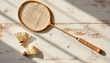 © Natalia - Vintage badminton racket and shuttlecocks on wooden surface