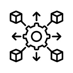 Poster - Decentralized system icon for blockchain technology and distributed network with gear and cube nodes