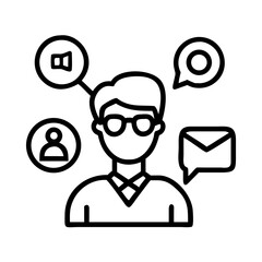 Poster - Illustration of business communication strategy and marketing with person and icons for social media reach