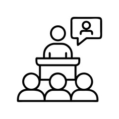 Poster - Find public speaking event speaker icon vector illustration for presentation and conference concept use 95