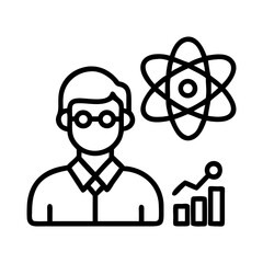 Poster - Scientist data analysis research and development with atom icon and graph chart line art design
