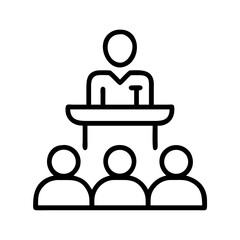Poster - Presentation icon vector, business conference, speaker at podium, audience, seminar, meeting outline
