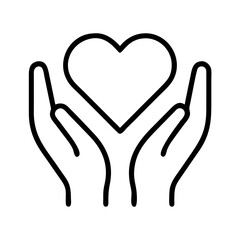 Poster - Heart in hands vector icon, love and care symbol, charity and support outline illustration, health help