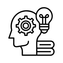 Poster - Brainstorming and creative thinking process concept with gear, light bulb, and books vector icon