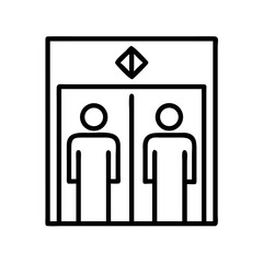 Poster - Elevator lift icon vector illustration, passengers inside, public building transport service symbol design