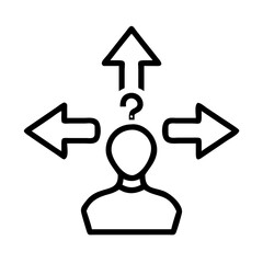 Poster - Decision making process icon with arrows and question mark concept for choice and direction strategy planning