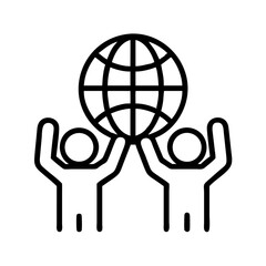 Poster - Global partnership teamwork collaboration concept of people holding up the world together icon vector