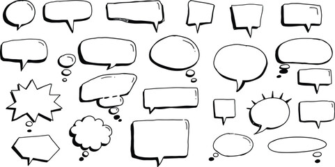 Poster - Black & White Hand-Drawn Doodle Text and Speech Bubbles - AI Generative
