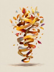 Poster - Colorful Autumn Ribbon Spirals With Nature Symbols Creating Awareness of Seasonal Change