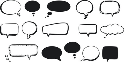 Poster - Black & White Hand-Drawn Doodle Speech and Thought Bubble Set - AI Generative
