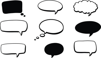 Poster - Black & White Hand-Drawn Doodle Speech and Thought Bubbles - AI Generative
