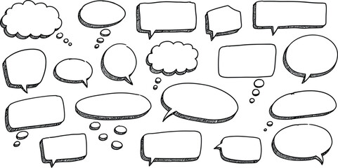 Poster - Hand Drawn Doodle Speech and Thought Bubbles Vector Set AI Generative
