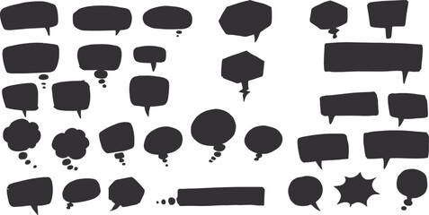 Poster - Black and White Hand-Drawn Speech Bubbles Set - AI Generative

