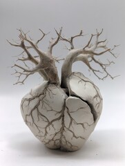 Poster - Clay Brain Sculpture With Exposed Nerves Showcasing Intricate Details and Branching Organic Forms Against a Blank Background