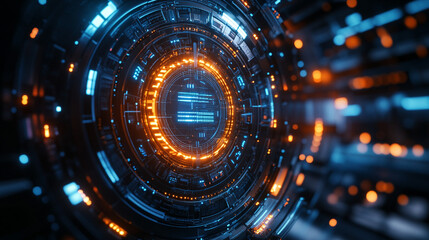 Poster - Futuristic high-tech background with sleek lines and glowing elements, symbolizing innovation, digital progress, and technology advancement. Perfect for tech events and presentations. Caption space in