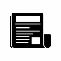 Aufkleber - This high-quality vector graphic features a solid black minimalist newspaper or document icon with a headline box, text lines, and a bottom-right box, all with fine details.