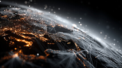 Poster - Low polyline earth network with connection points and lines, symbolizing global business, technology, and modern communication in a sleek flat vector style with space for caption.

