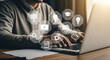 © mod - Person typing on laptop with educational icons overlayed for online learning concept image design