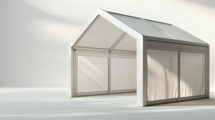 Poster - minimalist architectural exhibition: a clean, modern exhibition structure stands in a pristine space