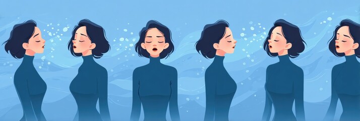 Poster - Steps of Box Breathing Technique for Relaxation and Focus in a Calming Underwater Setting