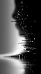 Poster - Abstract silver technology background with horizontal lines and blocks. Digital network design symbolizes data transfer, connectivity, and futuristic business concepts on a sleek dark silver gradient.