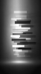 Poster - Abstract silver technology background with horizontal lines and blocks. Digital network design symbolizes data transfer, connectivity, and futuristic business concepts on a sleek dark silver gradient.