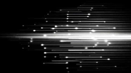 Poster - Abstract silver technology background with horizontal lines and blocks. Digital network design symbolizes data transfer, connectivity, and futuristic business concepts on a sleek dark silver gradient.