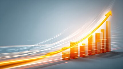 Aufkleber - Abstract Business Growth Chart Featuring a Rising Arrow Over a Clean Gradient Background Showcasing Upward Trend and Progress in Financial Metrics