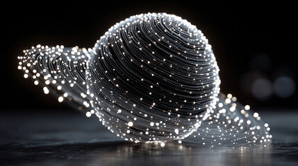 pulsating wireframe sphere with coded lights glows against a dark background. abstract digital netwo