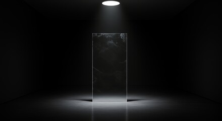 Empty showcase with spotlight and transparent object