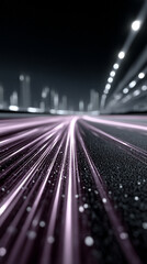 Poster - Purple technology background with horizontal lines and blocks. Abstract digital backdrop representing data transfer and network systems. Sleek design for business presentations and tech concepts.

