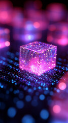 Poster - High-tech futuristic sci-fi textured background with glowing neon elements, intricate circuit patterns, and metallic surfaces. Dynamic cyberpunk vibe perfect for digital interfaces and tech designs.

