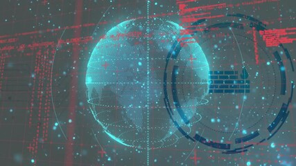 Poster - First second globe appearing rotating, code streaming, rings pulsing, then looping for data display
