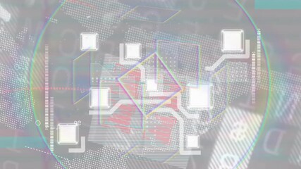 Poster - On opening central node pulsing, fading in square nodes, scanning ring animating network data flow