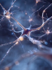 Poster - Close-up View of Synaptic Space Revealing Light Pulses and Neural Interactions in a Detailed Abstract Display of Connectivity