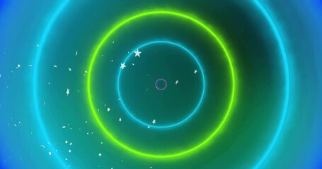 Poster - Star particles drifting causing concentric neon rings pulsing and color swapping for seamless loop