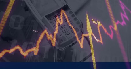 Poster - Payment terminal shot starting waveforms animating, updating numbers and shifting bars for finance