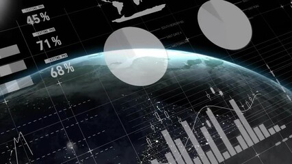 Aufkleber - fading ui elements initiating over grid while revolving 3d earth globe showcasing live data metrics