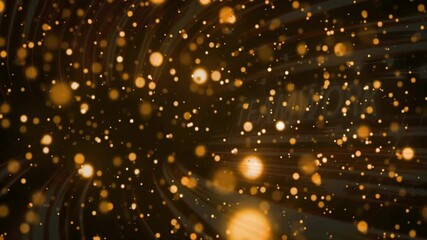 Poster - Opening on dark backdrop streaks launching golden particles spiraling forward to visualize energy