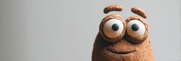 Poster - Unique Clay Character With Wide Eyes and a Playful Expression Created With Attention to Detail Against a Minimal Background