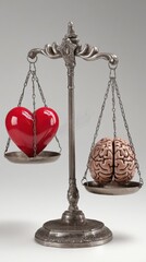 Aufkleber - Balance Scale Illustrating the Conflict Between Emotion and Logic With Heart on One Side and Brain on the Other