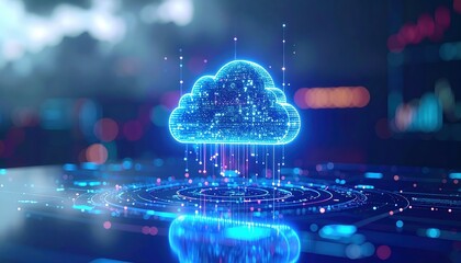 Poster - High Tech Cloud Computing Icon with Digital Data Visuals for Cloud Storage and Data Technology Concept in a Futuristic Digital Environment