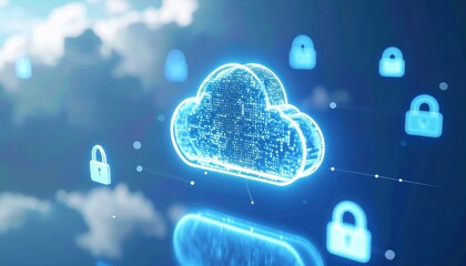 Poster - High Technology Digital Cloud Storage Illustration with Lock Icons and Data Security Concept for Cloud Computing and Data Protection