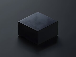 Fototapete - A square black box with metallic texture rendered in Cinema 4D style. Isometric angle, minimal look, and dark elegant background.


