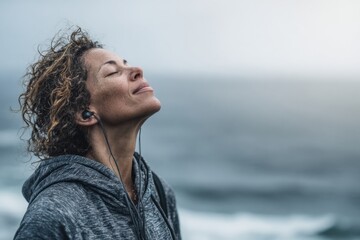 Aufkleber - Participating in a 7-day Mental Clarity Challenge by the Ocean While Enjoying Calming Music